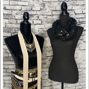 Black and silver knitted and cotton ♾ infinity scarf. 🧣